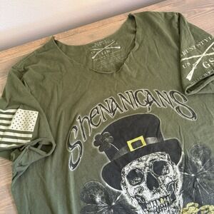 Grunt Style Womens XL Geeen Skull‎ St. Pattys Short Sleeve Tee T-Shirt Top